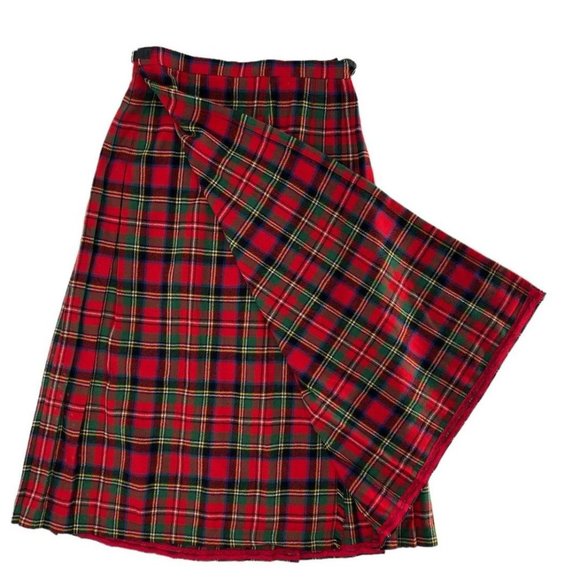 Brendella Wool Pleated Plaid Made In Ireland Red Kilt Size 14 - Picture 2 of 6